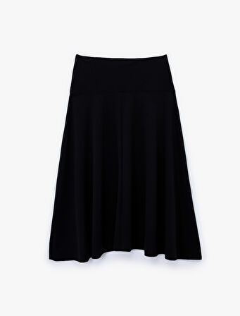 Metal Düğme Aksesuarlı Midi Kloş Etek