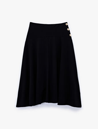 Metal Düğme Aksesuarlı Midi Kloş Etek