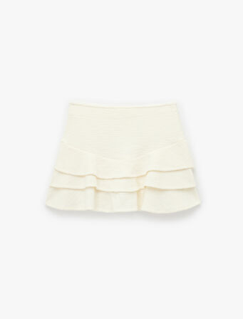 Slim Fit Katlı Detaylı Fırfırlı Mini Etek