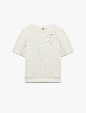 Kısa Kollu Bisiklet Yaka Fiyonk Detaylı Sweatshirt