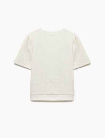 Kısa Kollu Bisiklet Yaka Fiyonk Detaylı Sweatshirt