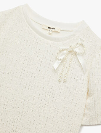 Kısa Kollu Bisiklet Yaka Fiyonk Detaylı Sweatshirt