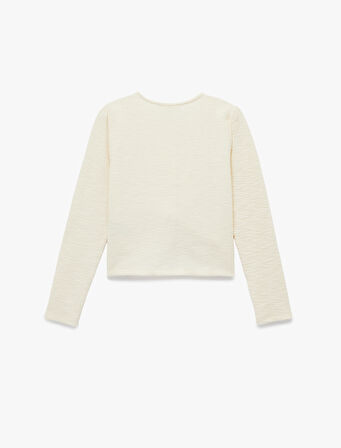 Slim Fit Uzun Kollu Aplike Detaylı Dokulu Bisiklet Yaka Hırka