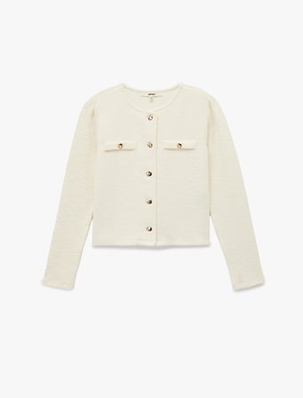 Slim Fit Uzun Kollu Aplike Detaylı Dokulu Bisiklet Yaka Hırka