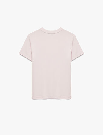 Slim Fit Fiyonk Nakış Detaylı Kısa Kollu Bisiklet Yaka Tişört