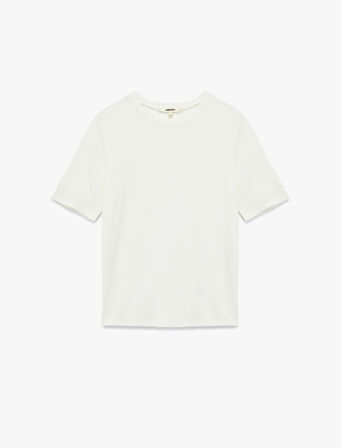 Slim Fit Ribana Detaylı Kısa Kollu Bisiklet Yaka Tişört