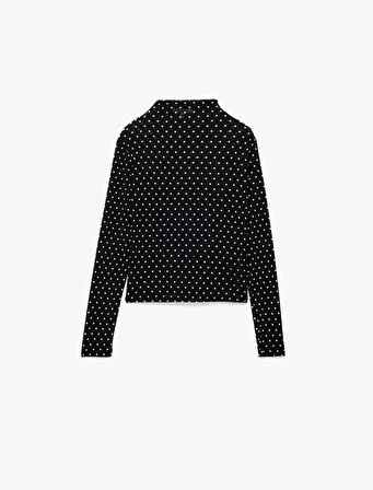 Slim Fit Uzun Kollu Dik Yaka Puantiyeli Tişört