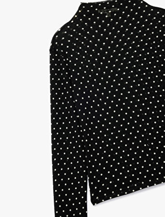 Slim Fit Uzun Kollu Dik Yaka Puantiyeli Tişört