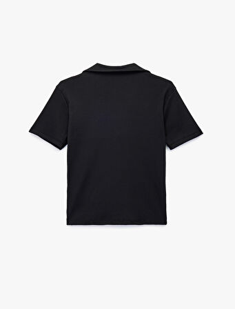 Pamuklu Fiyonk Nakış Detaylı Slim Fit Kısa Kollu Polo Yaka Tişört