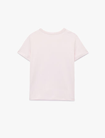  Pamuklu Kısa Kollu Fiyonk Baskılı Broş Detaylı Tişört