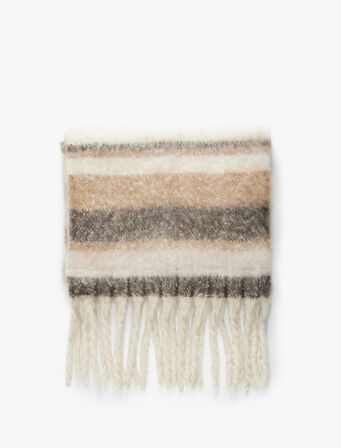 Çizgili Yumuşak Dokulu Püsküllü Uzun Atkı