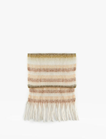 Yumuşak Dokulu Püsküllü Çizgili Uzun Atkı