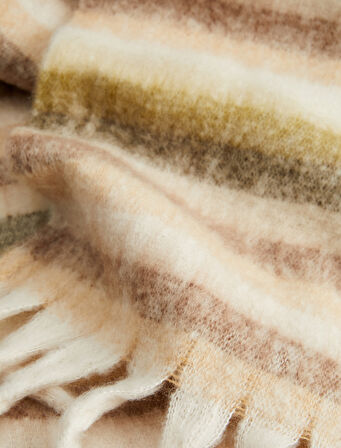 Yumuşak Dokulu Püsküllü Çizgili Uzun Atkı