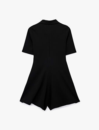 Slim Fit Kısa Kollu Yarım Düğme Detaylı Polo Yaka Mini Şort Tulum