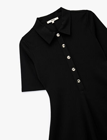 Slim Fit Kısa Kollu Yarım Düğme Detaylı Polo Yaka Mini Şort Tulum