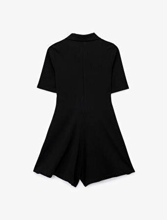 Slim Fit Kısa Kollu Yarım Düğme Detaylı Polo Yaka Mini Şort Tulum