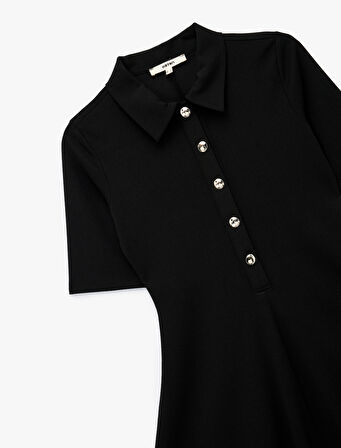 Slim Fit Kısa Kollu Yarım Düğme Detaylı Polo Yaka Mini Şort Tulum