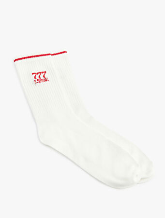 İşlemeli Çizgi Detaylı Tenis Çorabı