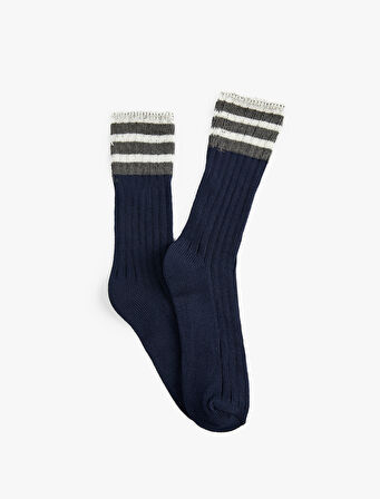 Pamuklu Çizgili Soket Çorap