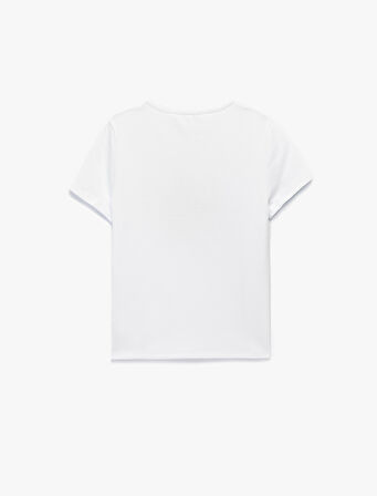 Slim Fit Kısa Kollu Bisiklet Yaka Pamuklu Hibiskus Baskılı Tişört