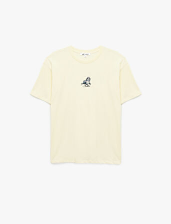 Kısa Kollu Bisiklet Yaka Nakışlı Oversize Tişört