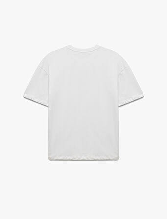 Kısa Kollu Bisiklet Yaka Pamuklu Köpek İşlemeli Oversize Tişört