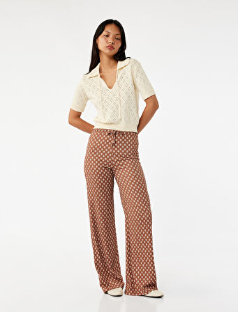 Beli Bağcıklı Rahat Kalıp Yüksek Bel Pantolon