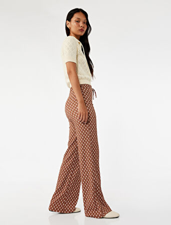 Beli Bağcıklı Rahat Kalıp Yüksek Bel Pantolon