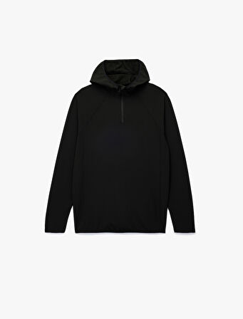 Uzun Kollu Yarım Fermuarlı Kapşonlu Spor Tişört