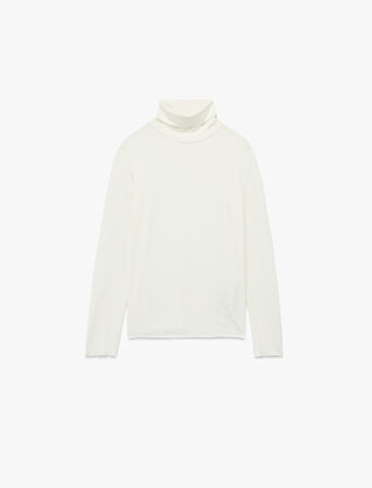 Slim Fit Viskon Kumaş Uzun Kollu Balıkçı Yaka Tişört