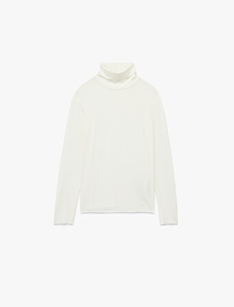 Slim Fit Viskon Kumaş Uzun Kollu Balıkçı Yaka Tişört