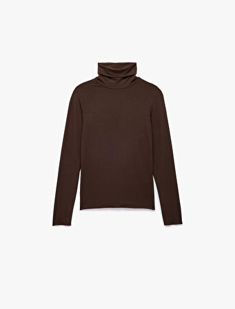 Slim Fit Viskon Kumaş Uzun Kollu Balıkçı Yaka Tişört