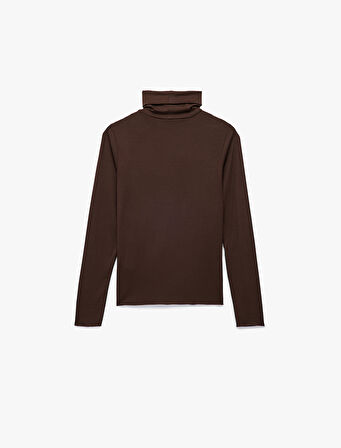 Slim Fit Viskon Kumaş Uzun Kollu Balıkçı Yaka Tişört