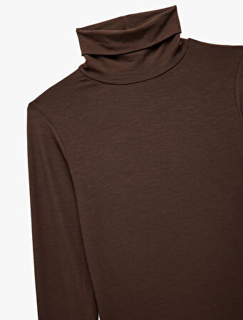 Slim Fit Viskon Kumaş Uzun Kollu Balıkçı Yaka Tişört