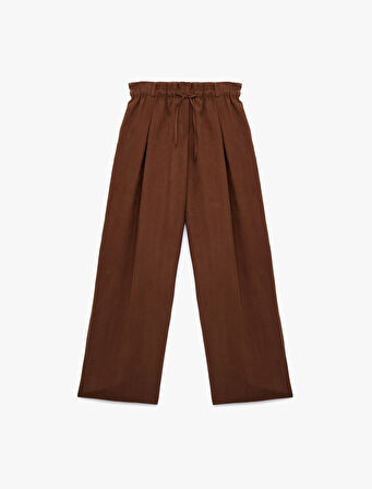 Rahat Kalıp Beli Lastikli Bağcıklı Pile Detaylı Bol Paça Pantolon