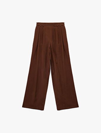 Modal Kumaş Cepli Beli Bağcıklı Geniş Paça Palazzo Pantolon