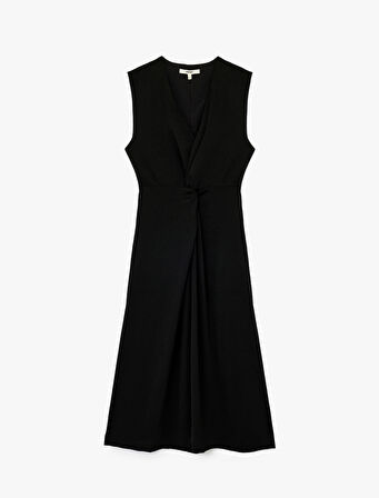 Aerobin Kumaş V Yaka Kolsuz Kruvaze Midi Boy Elbise