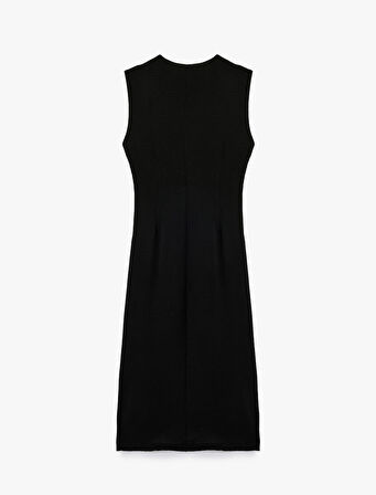 Aerobin Kumaş V Yaka Kolsuz Kruvaze Midi Boy Elbise