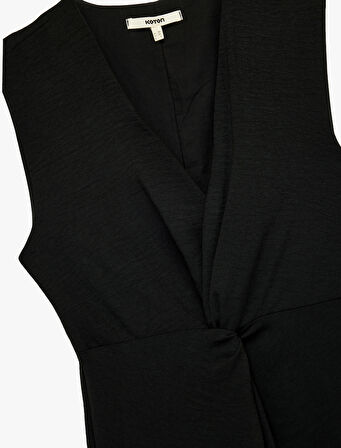 Aerobin Kumaş V Yaka Kolsuz Kruvaze Midi Boy Elbise