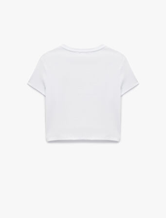 Bisiklet Yaka Çiçek Baskılı Kısa Kollu Tişört