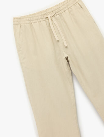 Pamuk Keten Karışımlı Cep Detaylı Beli Bağcıklı Pantolon