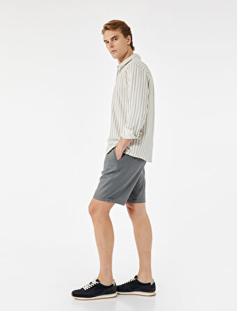 Keten Pamuk Karışımlı Cep Detaylı Beli Bağcıklı Şort