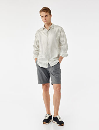 Keten Pamuk Karışımlı Cep Detaylı Beli Bağcıklı Şort