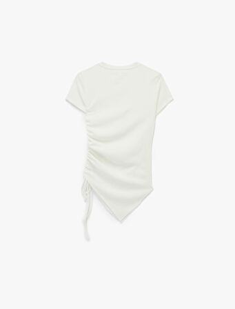 Slim Fit Kısa Kollu Büzgülü Bisiklet Yaka Bürümcük Tişört