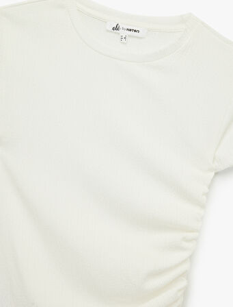 Slim Fit Kısa Kollu Büzgülü Bisiklet Yaka Bürümcük Tişört