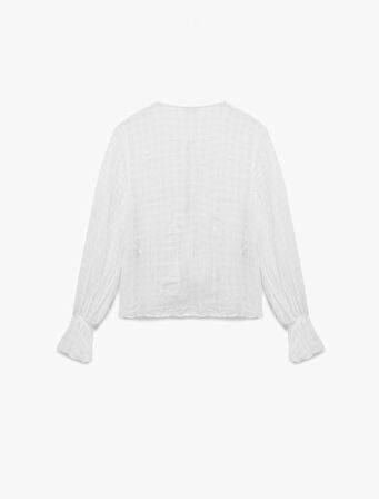 Bağlamalı Yakalı Fırfırlı Fiyonklu Uzun Kollu Viskon Karışımlı Bluz