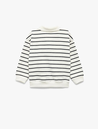Şardonlu Uzun Kollu Oversize Pamuklu Düğmeli Polo Yaka Sweatshirt