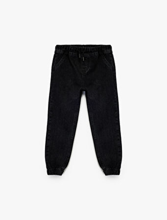 Pamuklu Rahat Kesim Beli Bağcıklı Jogger Denim Pantolon