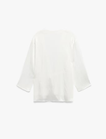 Kruvaze Yaka Beli Bağcıklı Kimono Kol Bluz