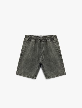 Beli Bağcıklı Pamuklu Cep Detaylı Baggy Jean Şort